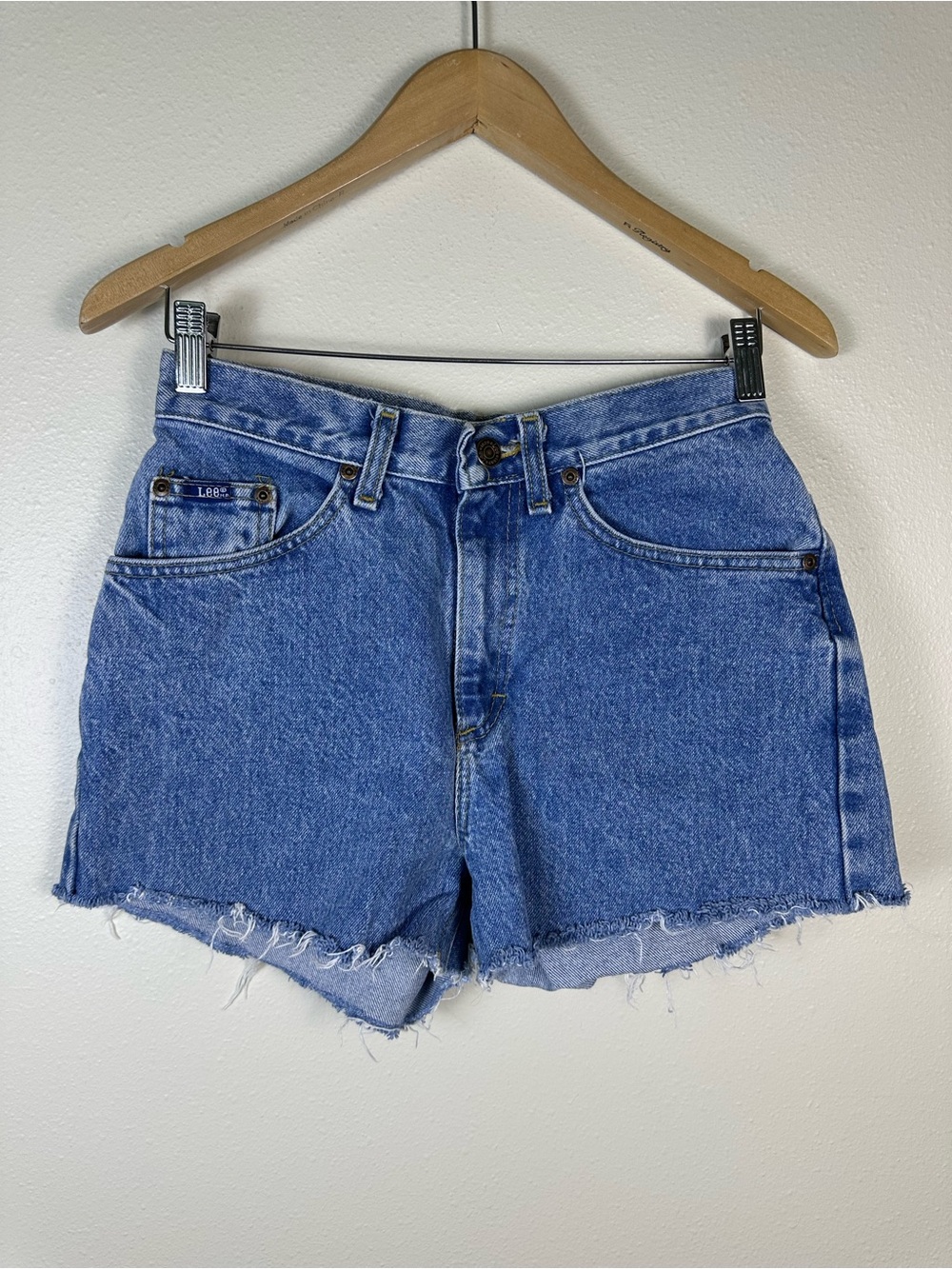 VINTAGE LEE Cutoff 90's Grunge Y2K High-Rise Frayed Hem Blue Denim Shorts